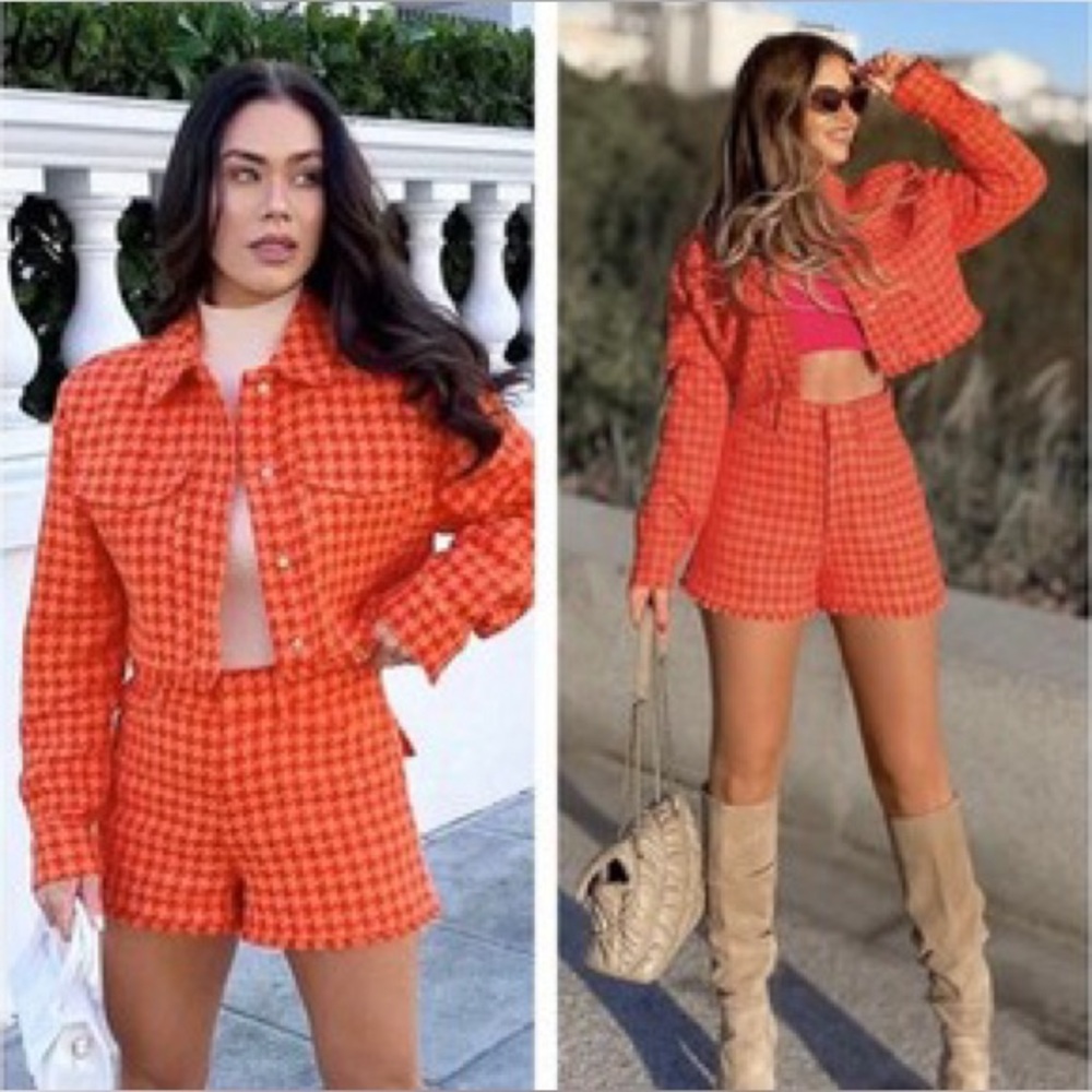 Zara Houndstooth Tweed
Matching Set Crop Jacket XXL 
Shorts X-Large